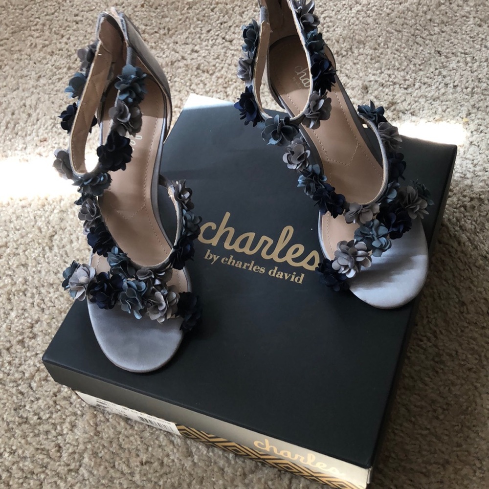 Smokey blue satin chiffon Charles David heels
